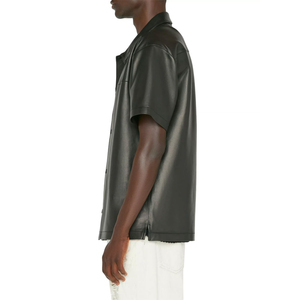 Mens Genuine Style Leather <b>Shirt</b> Slim Fit Casual <b>Button</b> Down Short sleeve Street Fashion Soft PU Leather Party Wear Overshirt T - Product Image 3