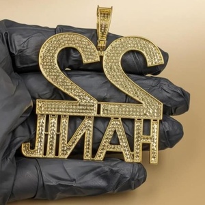 Pendentif personnalisé avec nom et logo, pendentif serti de diamants, pendentif lettre en diamant Moissanite VVS, argent 925 plaqué or, bijoux Hip Hop - Product Image 6