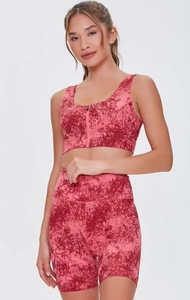 Ensemble de vêtements de sport tricotés pour femmes, haut court et short au-dessus du genou, imprimé rose, respirant, pour la gym et le yoga - Product Image 1
