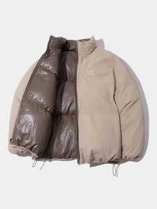 Blouson d'hiver unisexe matelassé avec capuche, col en velours côtelé, fermeture éclair, coupe oversize, décontracté, beige marron, coupe-vent, design uni, 370g, tissé - Product Image 2