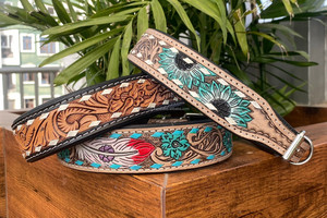 Custom Hand Tooled Leather Dog Collar Luxury Designer Genuine Leather Pet Dog Necklace <b>Padded</b> Collar for Small Medium Large Dogs - Product Image 6