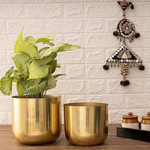 Modern Gold Finish Stainless Steel Plant <b>Pots</b> with <b>Stand</b> Wholesale Decorative Planters for Home Office Balcony & Hotel Interiors - Product Image 1