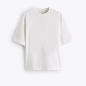 T-shirt en coton blanc surdimensionné pour homme, manches courtes, col rond, décontracté, couleur unie, jersey tricoté, design uni, longueur normale - Product Image 4
