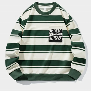 Sudadera Unisex de alta calidad para hombre, forro polar de gran tamaño a rayas con hombros caídos, ropa de calle cuadrada recortada para invierno - Product Image 1