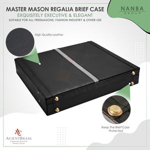 NANBA GROUP Sacoche de Maître Maçon en Cuir Noir avec Serrure à Combinaison Dorée, Doublure en Velours Bleu, 5 Compartiments - Product Image 3
