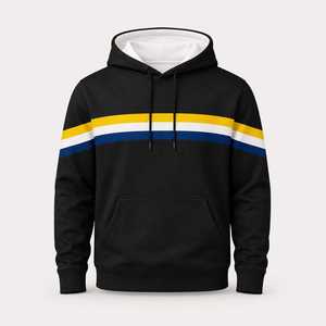 เสื้อสเวตเชิ้ตมีฮู้ดสีดำสำหรับผู้ชาย ดีไซน์ลายทาง ผ้าฝ้ายฟลีซ สวมใส่สบาย มีกระเป๋าหน้า เหมาะสำหรับใส่ในฤดูใบไม้ร่วง ทรงปกติ - Product Image 3