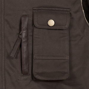 Gilet sans manches en toile marron foncé pour hommes, avec col rabattu et plusieurs poches, vêtements d'extérieur décontractés pour l'automne, coupe régulière - Product Image 6