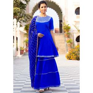 Ensemble kurta et jupe courte en tissu mousseline de soie Mukta taille XS, couleur bleu chaud - Product Image 6