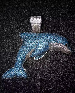 Colgante de Delfín de Lujo de Plata 925 con Moissanita, Microincrustaciones, Temática Animal, Estilo Hip Hop Iced Out Rapper Bling - Product Image 1