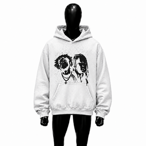 เสื้อฮู้ดดี้โอเวอร์ไซส์สีเงินลายกราฟิกสไตล์วินเทจ สตรีทแวร์ พิมพ์ลายภาพเหมือนสีดำ ผ้าฝ้ายฟลีซหนานุ่ม แฟชั่นเสื้อฮู้ด - Product Image 1