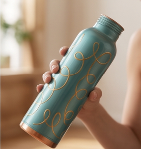 Premium Teal <b>Copper</b> <b>Bottle</b> With Artistic Golden Swirl Design For Daily Hydration Travel Office School Gym Yoga Hiking And Gifts - Product Image 3