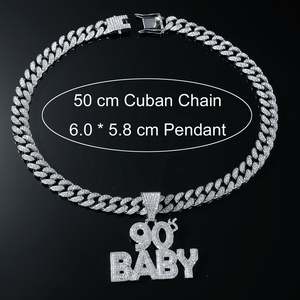 قلادة مرصعة بالكريستال بتصميم '90'S BABY' مطلية بالذهب مع سلسلة كوبية، مجوهرات هيب هوب براقة بطابع التراث الـ 90يات، إكسسوارات الشارع، قلادة '90s Baby' - Product Image 2