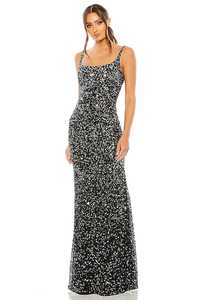 Black Sequined Sleeveless Pencil <b>Dress</b> <b>Strapless</b> Neck Maxi Party Evening Gown Empire Waist Sexy Beaded Satin <b>Summer</b> Front - Product Image 6