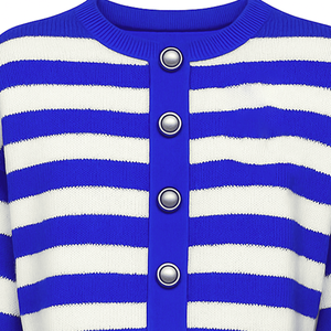 Cardigan en tricot rayé grande taille pour femme ZPB, avec logo brodé personnalisé en lettres grecques, boutonné, coupe oversize - Product Image 3