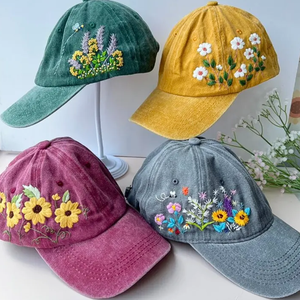 หมวกเบสบอลผ้ายีนส์ใส่ได้ทั้งชายหญิงปักลายดอกไม้หมวกวินเทจคุณภาพสูงผ้าคอตตอนปรับแต่งโลโก้ได้ - Product Image 1