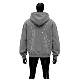 Sweat à capuche zippé gris décontracté, coupe oversize, avec motif étoile graphique, moderne et tendance, style urbain, en polaire douce, Star Puff Pri - Product Image 2