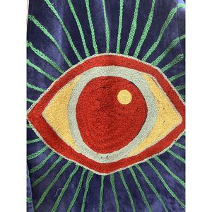 Hand Embroidered <b>Velvet</b> <b>Jacket</b> <b>Women</b> Mandarin Collar Full Sleeve Autumn Bohemian Eye Pattern Open Front Coat - Product Image 5