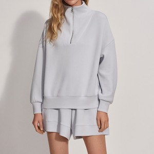 Custom <b>Women</b> Winter <b>Quarter</b> <b>Zip</b> Front <b>Sweatshirt</b> Soft Fleece Pullover Long Sleeve Casual Activewear Wholesale OEM Manufacturer - Product Image 3