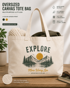 Oversized 12oz Cotton <b>Canvas</b> <b>Tote</b> Bag Large Capacity Reusable Shopping Beach Travel Grocery Bag Custom Logo Print - Product Image 1