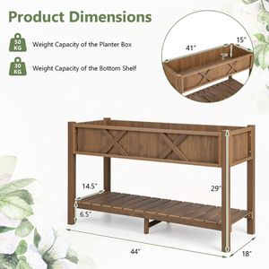 Fioriera Rialzata in Legno Composito con Fori di Drenaggio e Ripiano Portaoggetti, Vaso e Fioriera con Gambe per Facile Conservazione - Product Image 6
