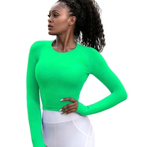 PIHA SPORTS Camisetas Deportivas Personalizadas al por Mayor para Mujer, Camisetas de Manga Larga con Cuello Redondo, Camisetas Cortas, Elásticas, Transpirables, de Poliéster/Algodón - Product Image 4