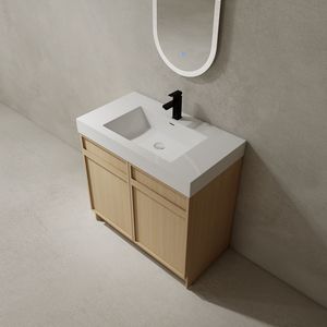 Mobile bagno freestanding da 36 pollici con lavabo in resina bianca e 2 ante con chiusura ammortizzata, imballaggio KD - Product Image 5