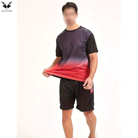 Ensemble t-shirt et short de compression pour homme, pour la course à pied, la remise en forme, la gym et l'entraînement, anti-transpiration, noir et rouge.