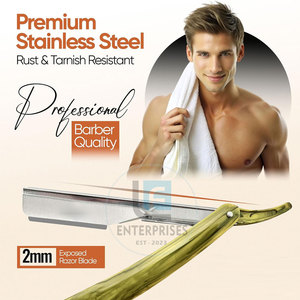 Rasoirs à raser droits de qualité supérieure, nouvelle arrivée, manche en bois, acier inoxydable, pour hommes - Product Image 4