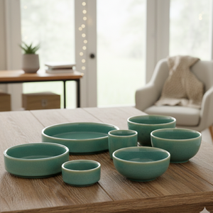 Service de table moderne en céramique verte avec plusieurs tailles de bols et collection d'assiettes de service pour les repas quotidiens et les réceptions - Product Image 1