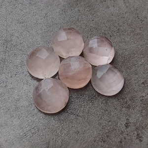 Cuarzo Rosa Natural, Corte Checker, Redondo, Parte Posterior Plana, Calibrado, Piedra Preciosa al por Mayor, Todos los Tamaños Disponibles - Product Image 3