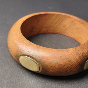 Handcrafted Natural Solid Wood <b>Bangle</b> with Inlaid Brass Oval Disks - Bohemian Style Chunky <b>Wooden</b> Bracelet for Women - Product Image 6