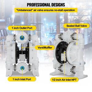 Pompa a Doppio Diaframma in Polipropilene da 1 Pollice ad Aria Compressa, 30GPM, 120PSI Pressione Massima, Bassa Potenza Nominale per Uso Chimico Industriale - Product Image 5