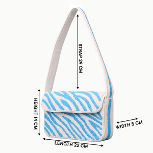 Beaded Envelope <b>Shoulder</b> Bag Blue White Striped Pattern Flap Closure Women Casual Daily Use Lightweight Single <b>Strap</b> - Product Image 2
