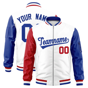 Veste universitaire chauffante personnalisée pour homme, blanche-rouge-bleue, écologique, avec fermeture à boutons recouverts et logo frontal, vêtements de sport d'hiver - Product Image 2