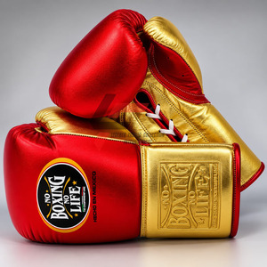 No Boxing No Life Gloves <b>Red</b> And Gold Boxing Gloves Cow Hide Leather Boxing Sparring Gloves For Sale. - Product Image 1
