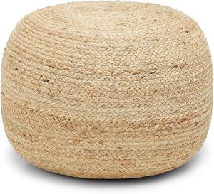 Pouf ottoman tressé naturel en jute et chanvre, confortable, de style bohème, fait main, pour une assise décontractée à la maison, au bureau ou dans la chambre. - Product Image 2