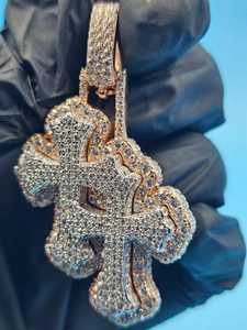 Pendentif croix bicolore personnalisé en argent 925, pendentif hip-hop, pendentif foi chrétienne, pendentif bling pour rappeur, pendentif religieux - Product Image 2