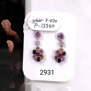 Boucles d'oreilles clous en tourmaline naturelle multicolore avec diamants en argent sterling, boucles d'oreilles clous raffinées - Product Image 1