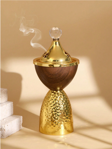 Best selling Luxury Wooden & Hammered Gold Metal <b>Bakhoor</b> Incense Burner Arabic <b>Oud</b> Burner Resin Incense Holder Home Decor Gift - Product Image 2