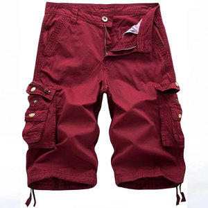 Shorts cargo bordeaux pour homme, taille mi-haute, élastique, respirant, style bermuda décontracté, avec plusieurs poches, couleur unie, tissu en coton - Product Image 1