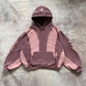 Sudadera con Capucha Oversize para Hombre al por Mayor OEM, Diseño de Manga Murciélago con Retazos y Recortes, Transpirable, de Algodón Tejido, Estilo Otoñal - Product Image 5