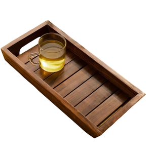 Ensemble de 3 plateaux de service rectangulaires en bois naturel avec poignées pour la maison, les hôtels et les restaurants, pour servir des aliments, des collations et des boissons sur la table - Product Image 6
