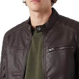 Veste en cuir pour homme de qualité supérieure, style sportif, avec col montant, fermeture éclair personnalisable, imperméable, coupe-vent, respirante, veste d'hiver - Product Image 2