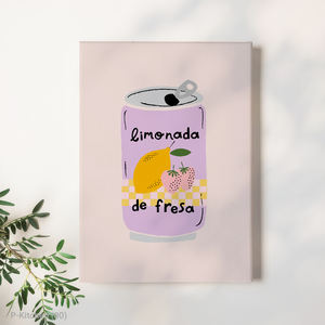 Impression sur toile sur le thème de la cuisine, affiche illustrée de boisson à la limonade aux fraises, décoration murale moderne pour les amateurs de boissons - Product Image 1