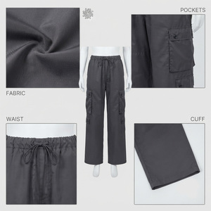 Pantalon cargo gris foncé pour femme REDDITO SPORTS, taille mi-haute, fermeture éclair, coupe droite, longueur intégrale, style utilitaire, couleur unie - Product Image 4