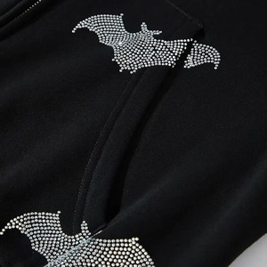 Sweat-shirt à capuche noir pour homme, imprimé chauve-souris, style streetwear décontracté surdimensionné en tricot pour l'automne - Product Image 3