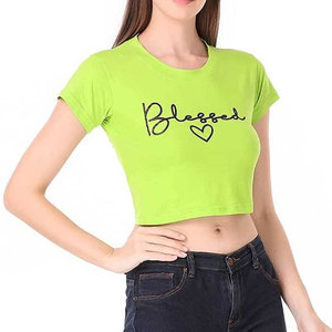 Top Corto Ligero de Moda, Diseño de Primera Calidad, Transpirable, Ajustado, Cuello Redondo, Manga Corta, con Logotipo Personalizado Estampado para Mujer - Product Image 3