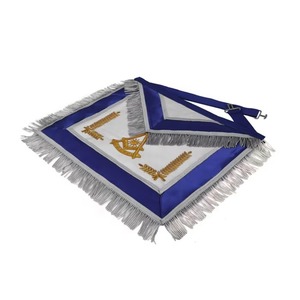 Delantal Masónico de Past Master para Logia Azul con Borde de Hilo Dorado y Flecos de Encaje Plateado, Terciopelo Étnico MAP-0128 - Product Image 4