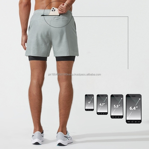 Short d'entraînement sportif pour homme avec poche pour téléphone Short de course 2 en 1 pour homme - Product Image 2