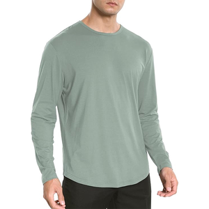 เสื้อยืดแขนยาวผู้ชาย ทรงปกติ สีพื้น คอกลม ผ้าฝ้าย 100% แห้งเร็ว ป้องกันรังสียูวี ระบายอากาศได้ดี เป็นมิตรกับสิ่งแวดล้อม สวมใส่สบาย - Product Image 4